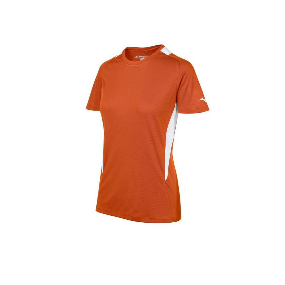 Camisas Mizuno Softball Crew Neck - Mulher - Laranja/Branco - BFVEC9532